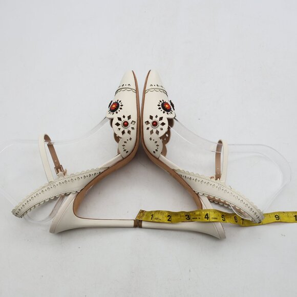 Tory Burch Marguerite Perforated Slingback Heels Women's Size 8.5 Ivory Floral - Picture 6 of 12
